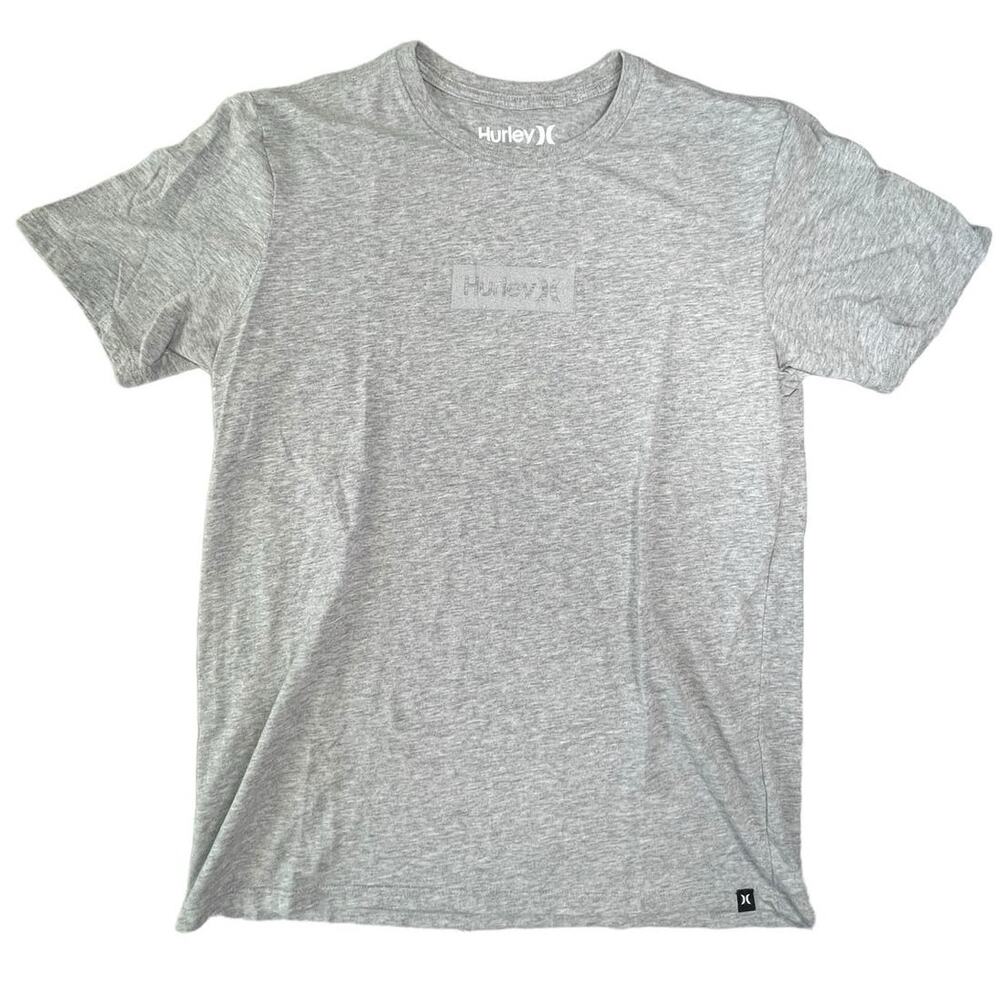 Hurley heather gray and silver logo short sleeve crew tee shirt men's size small